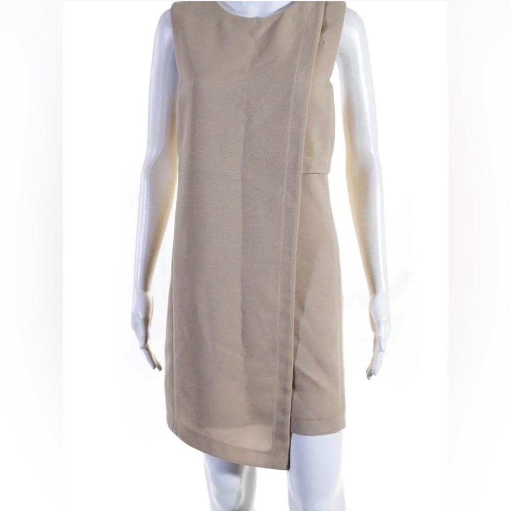 BCBGMAXAZRIA WOMENS TEXTURED BEIGE CREW NECK SLEEVELESS A-LINE DRESS SIZE M